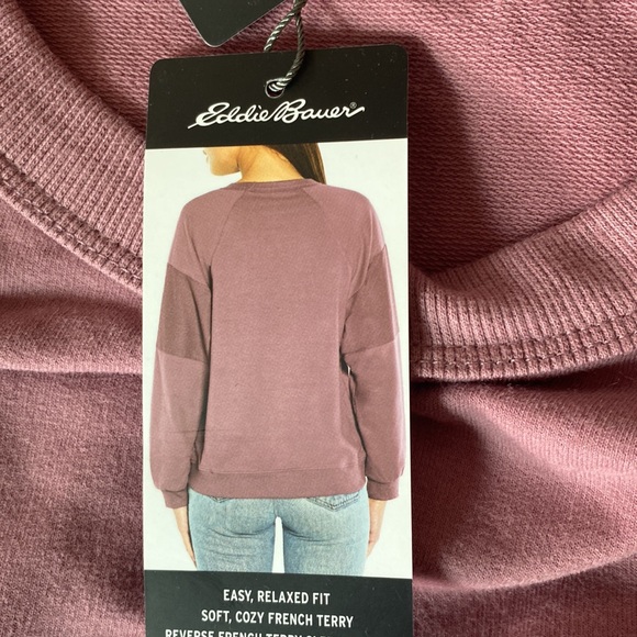 Eddie Bauer Mauve Raglan Crew French Terry long sleeve top Size XL NWT - Picture 11 of 13